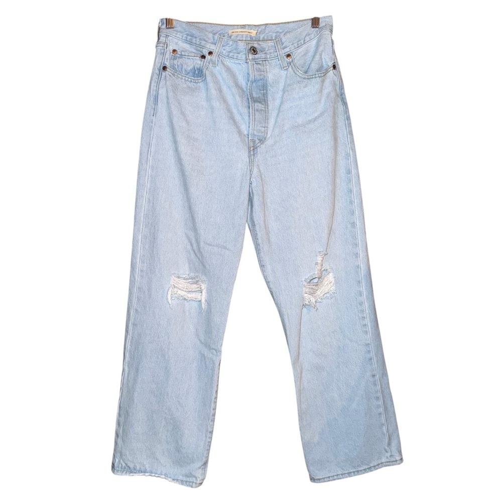 LEVI’S Ribcage Straight Ankle In Ojai Shore Light Wash Distressed Size 28 - Picture 4 of 16